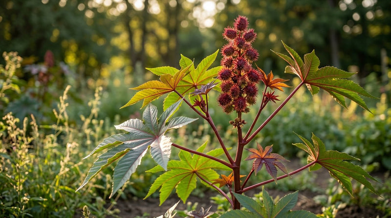 Castor plant (Ricinus communis) with spiky seed pods