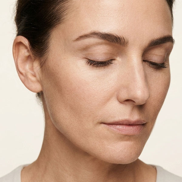 Close-up of natural eyebrows on bare skin